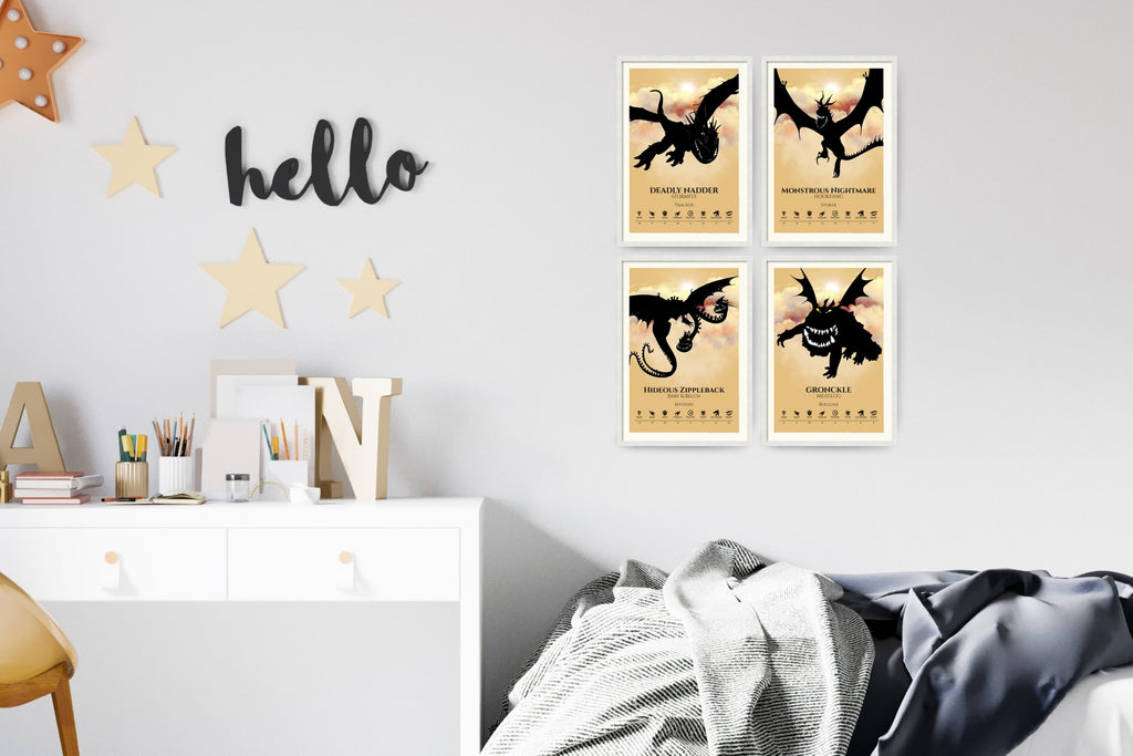 Set of 4 Train Your Dragon Posters (You Choose Size & Design)
