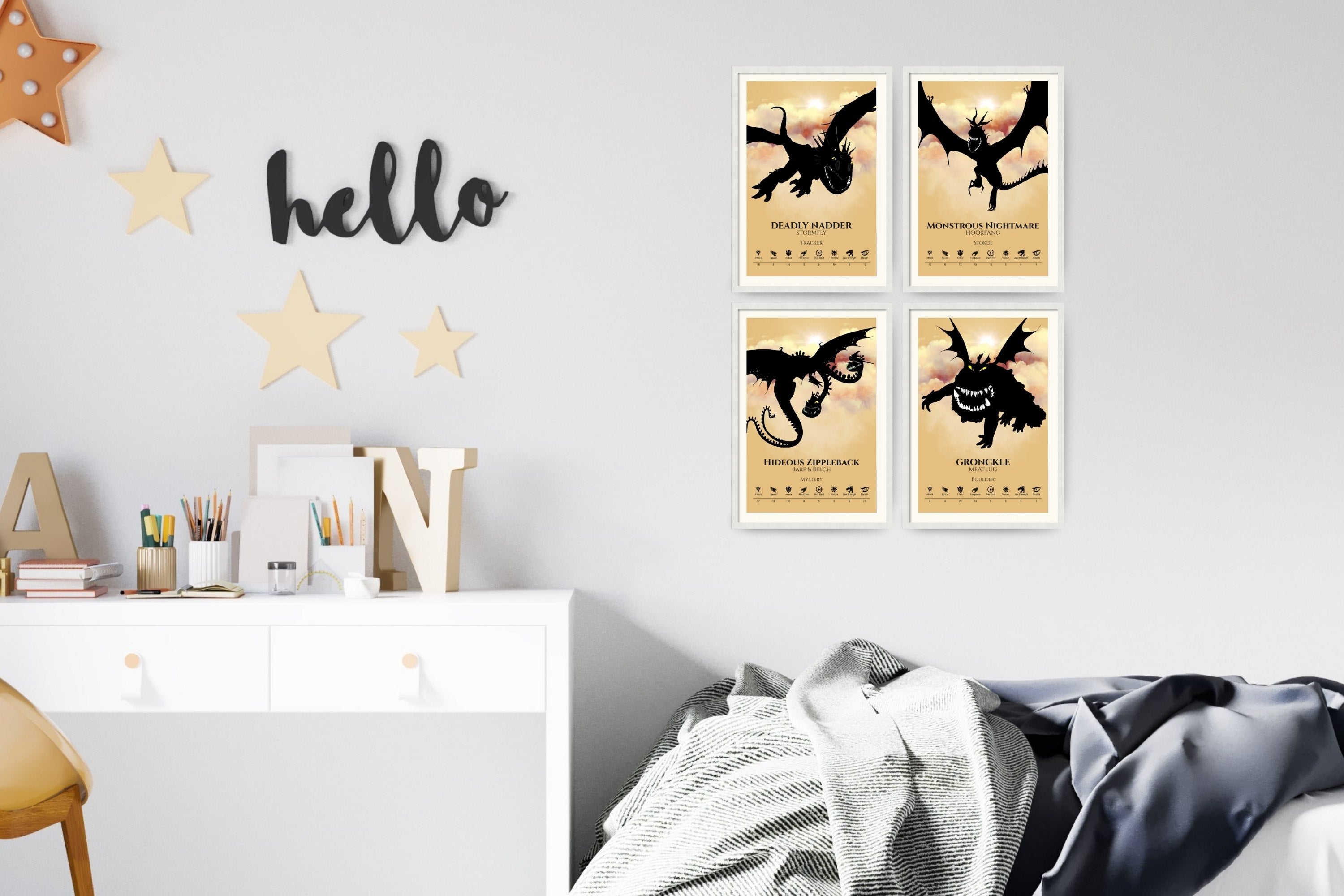 Set of 4 Train Your Dragon Posters (You Choose Size & Design)