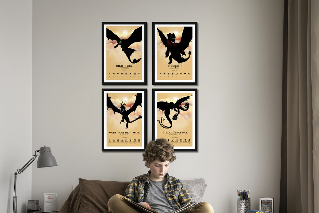 Set of 4 Train Your Dragon Posters (You Choose Size & Design)