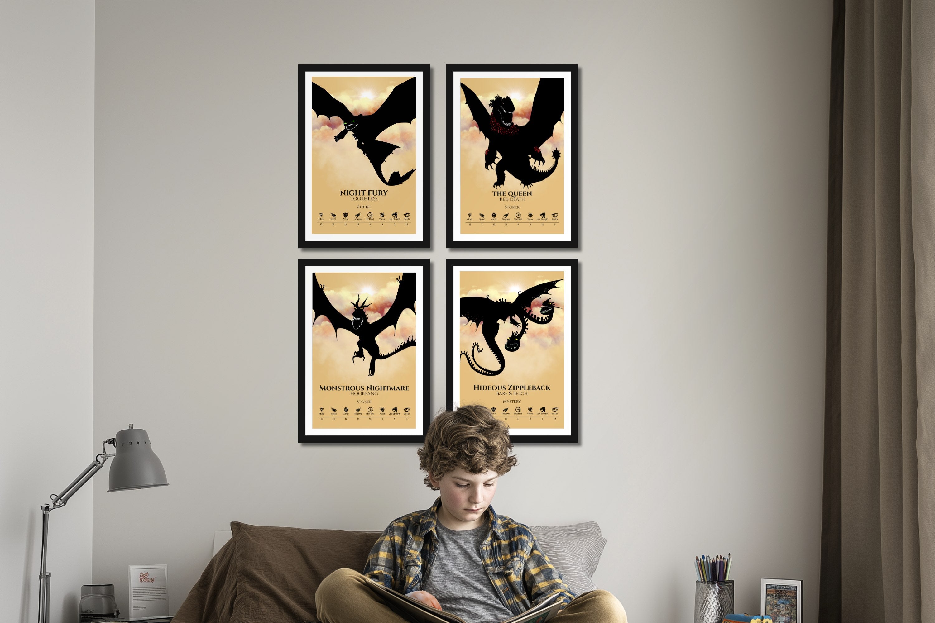 Set of 4 Train Your Dragon Posters (You Choose Size & Design)