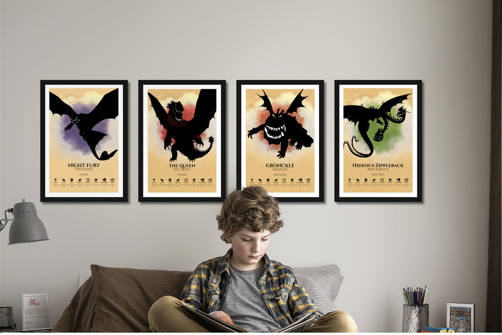 Set of 4 Train Your Dragon Posters (You Choose Size & Design)