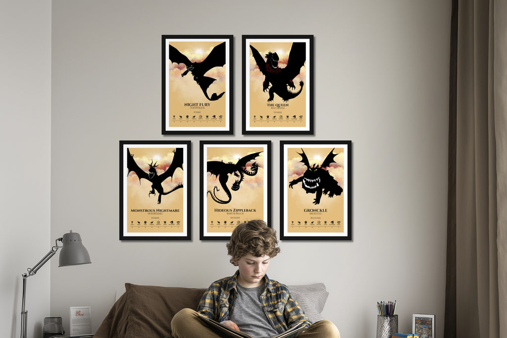 Set of 5 Dragon Posters (You Choose Size & Design)