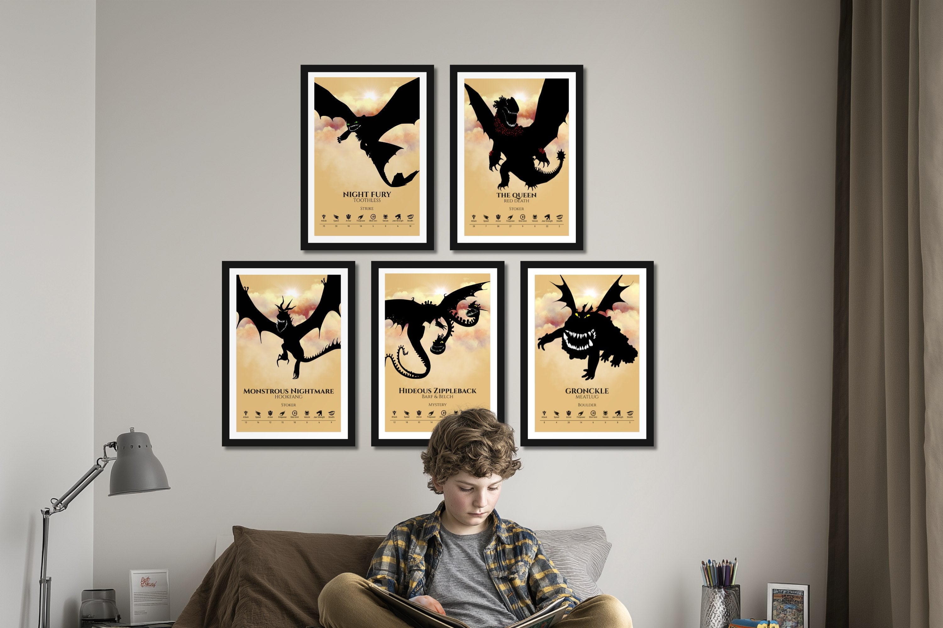 Set of 5 Dragon Posters (You Choose Size & Design)