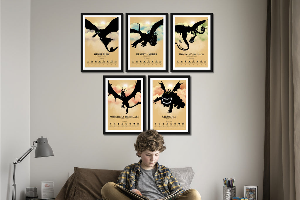 Set of 5 Dragon Posters (You Choose Size & Design)