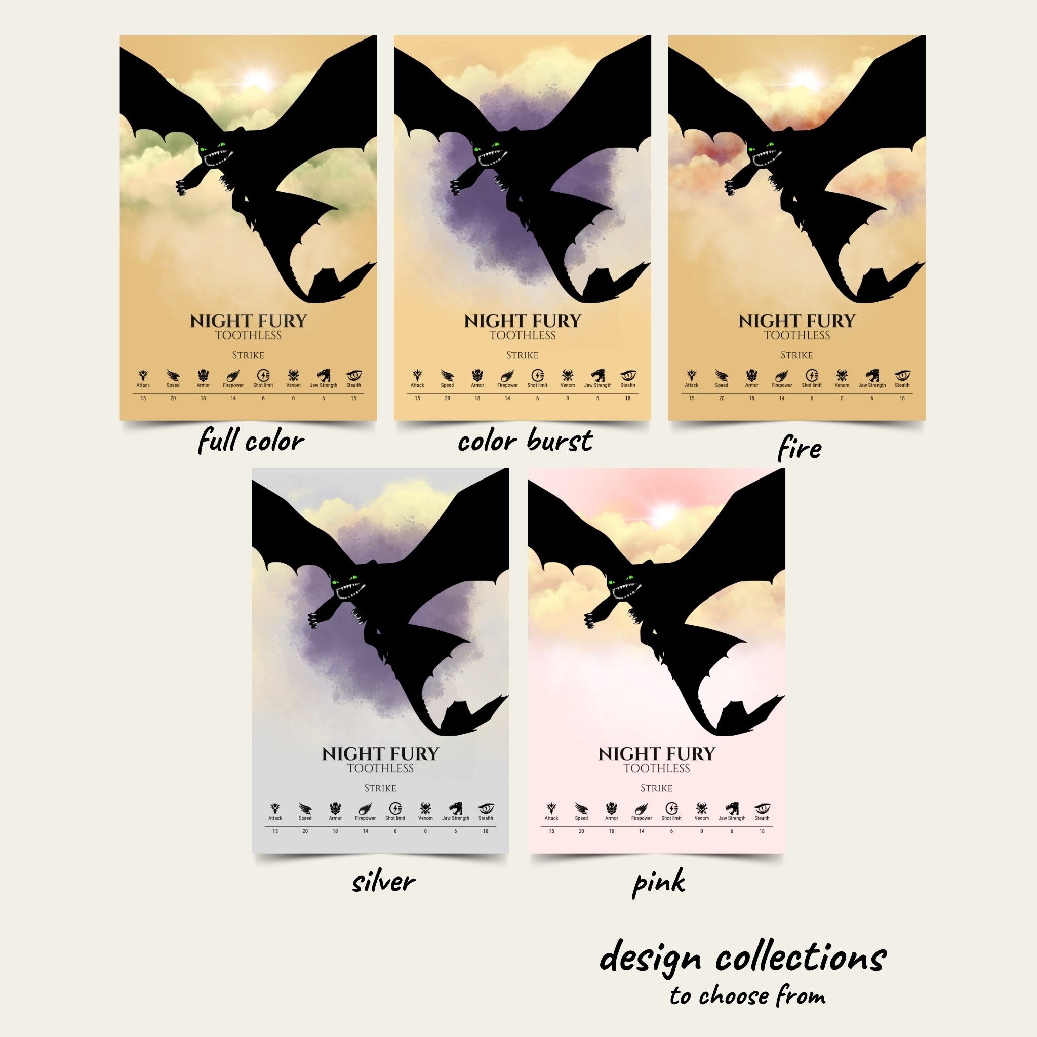 Set of 4 Train Your Dragon Posters (You Choose Size & Design)