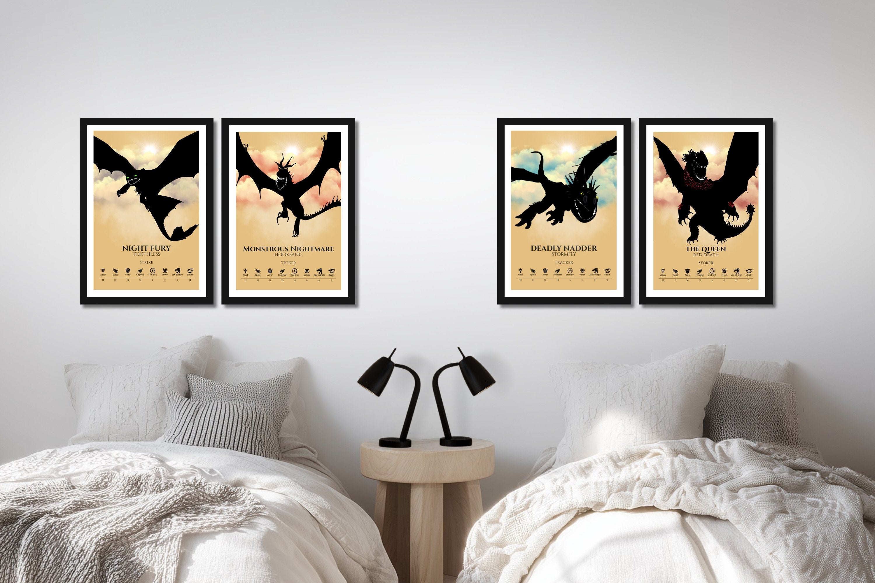 Set of 4 Train Your Dragon Posters (You Choose Size & Design)