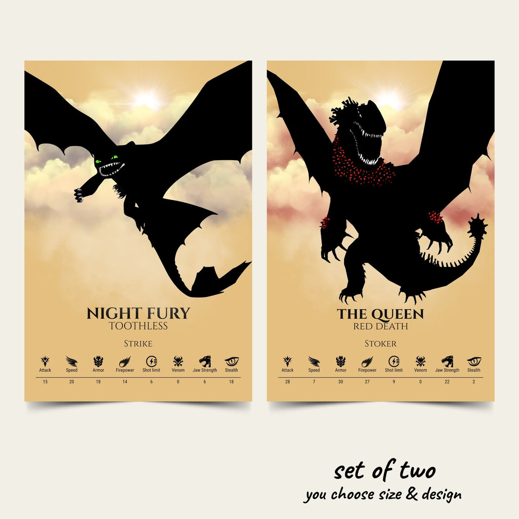 Set of 2 Train Your Dragon Posters (You Choose Size & Design)